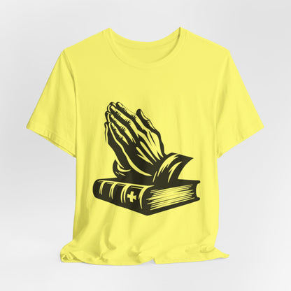 Prayer Hands &amp; Bible T-Shirt — Christian Faith Tee for Church, Prayer, Religious Gifts