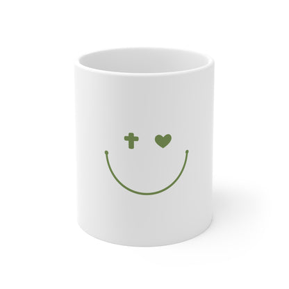 11oz Smile Mug with Heart &amp; Cross Design - Perfect for Positive Vibes and Gift Giving