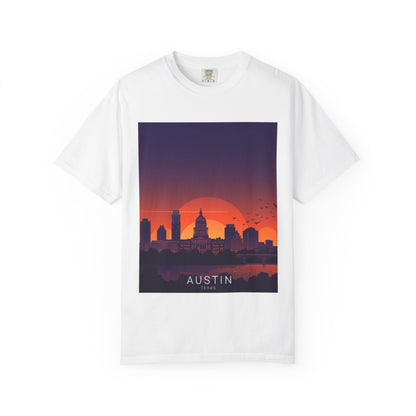 Austin Skyline Sunset T-Shirt — Retro Cityscape Graphic Tee