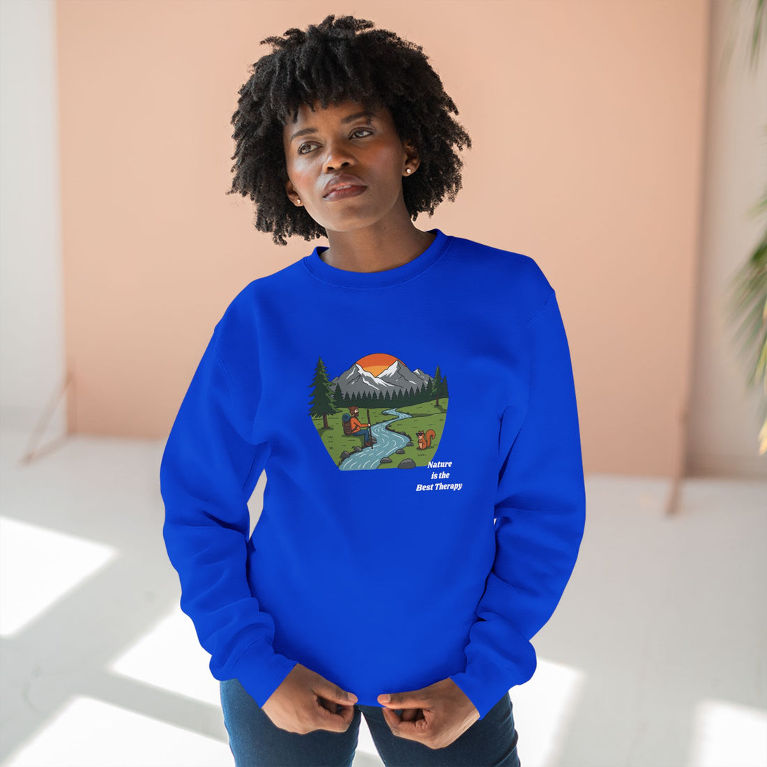 Scenic Mountain River Crewneck — Sunrise Wilderness Sweatshirt
