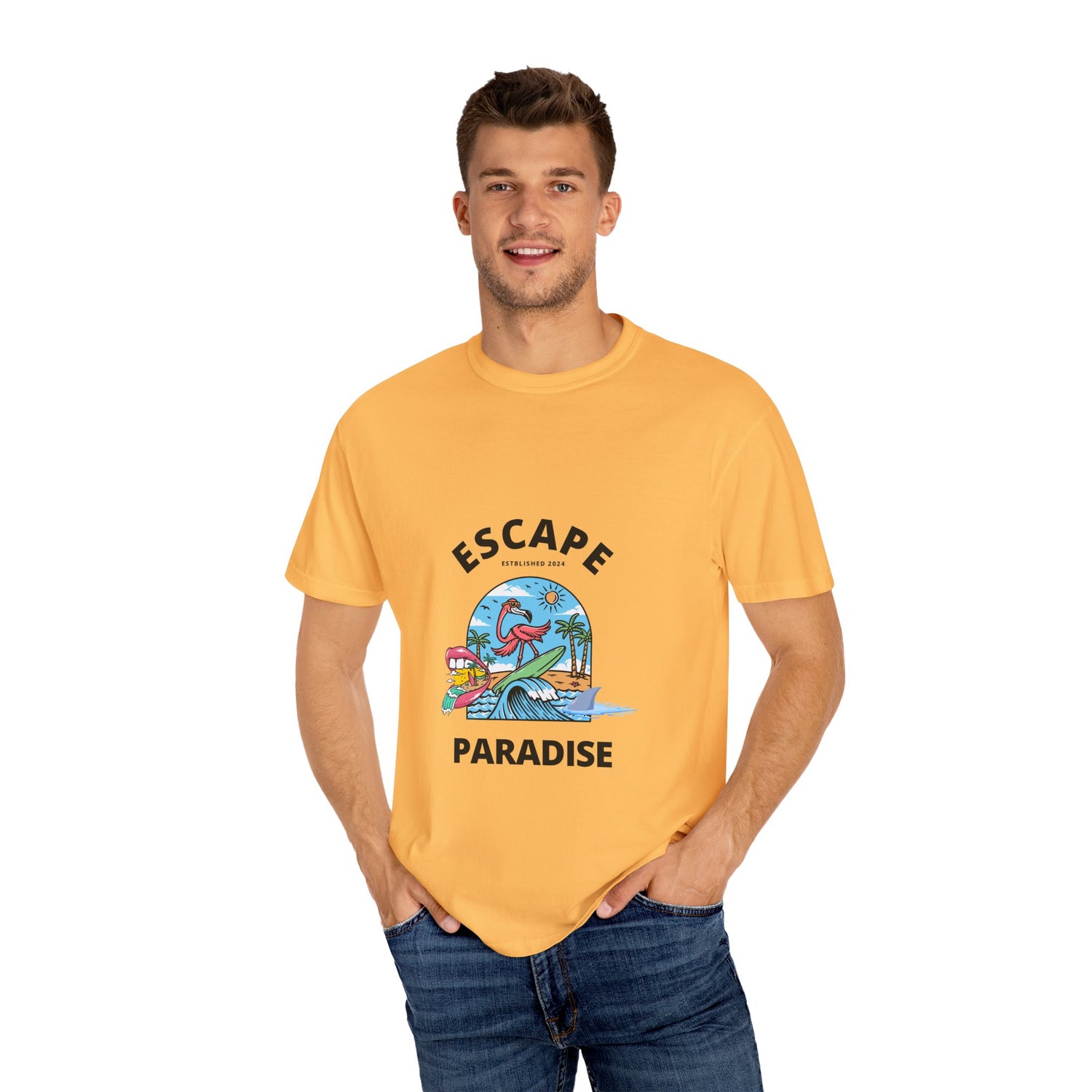 Escape Paradise Unisex Garment-Dyed T-shirt | Tropical Vibes Tee for Beach Lovers