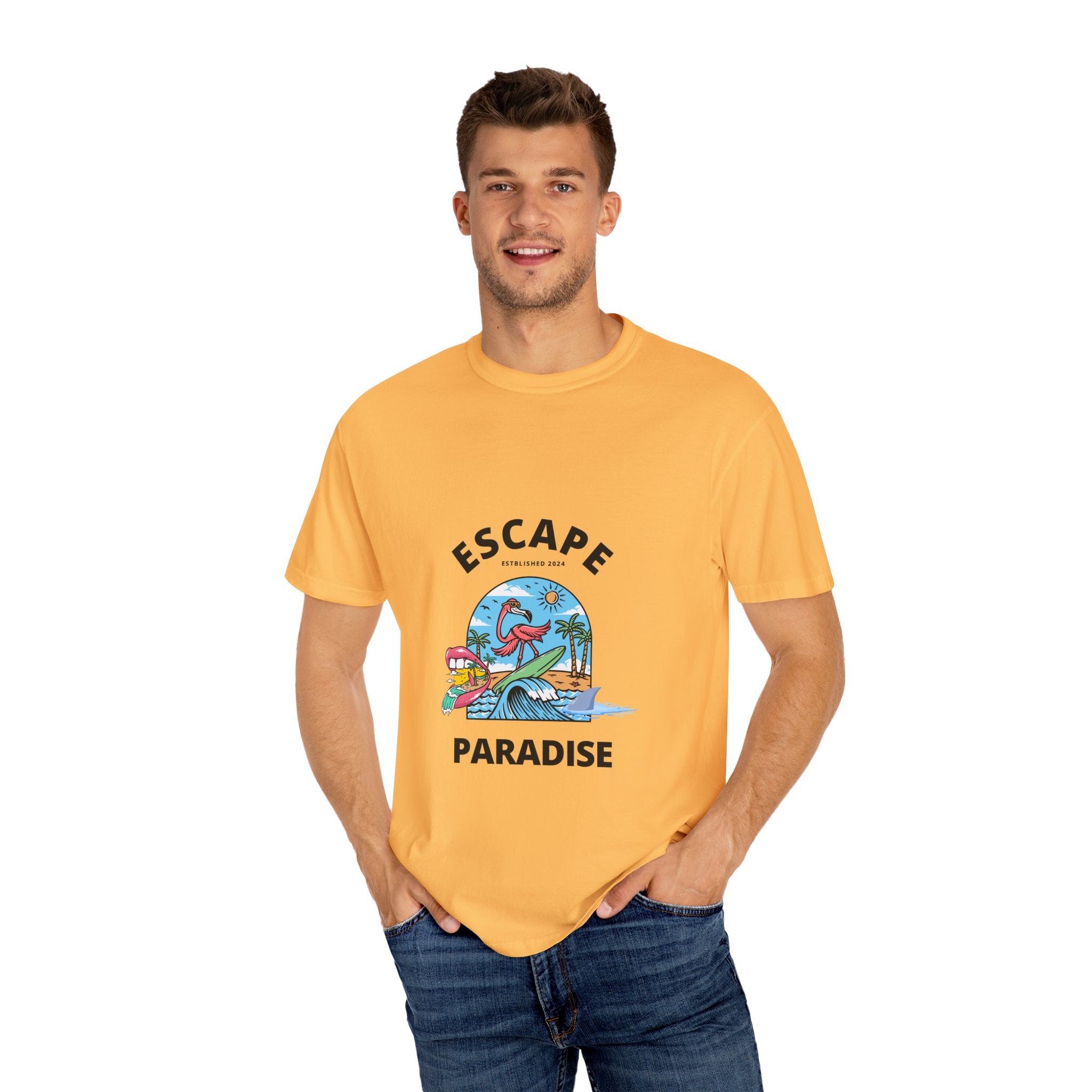 Escape Paradise Unisex Garment-Dyed T-shirt | Tropical Vibes Tee for Beach Lovers