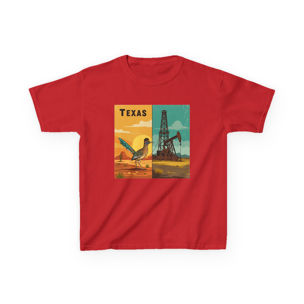 Texas Themed Kids Heavy Cotton Tee - Cute Retro Design for Young Explorers