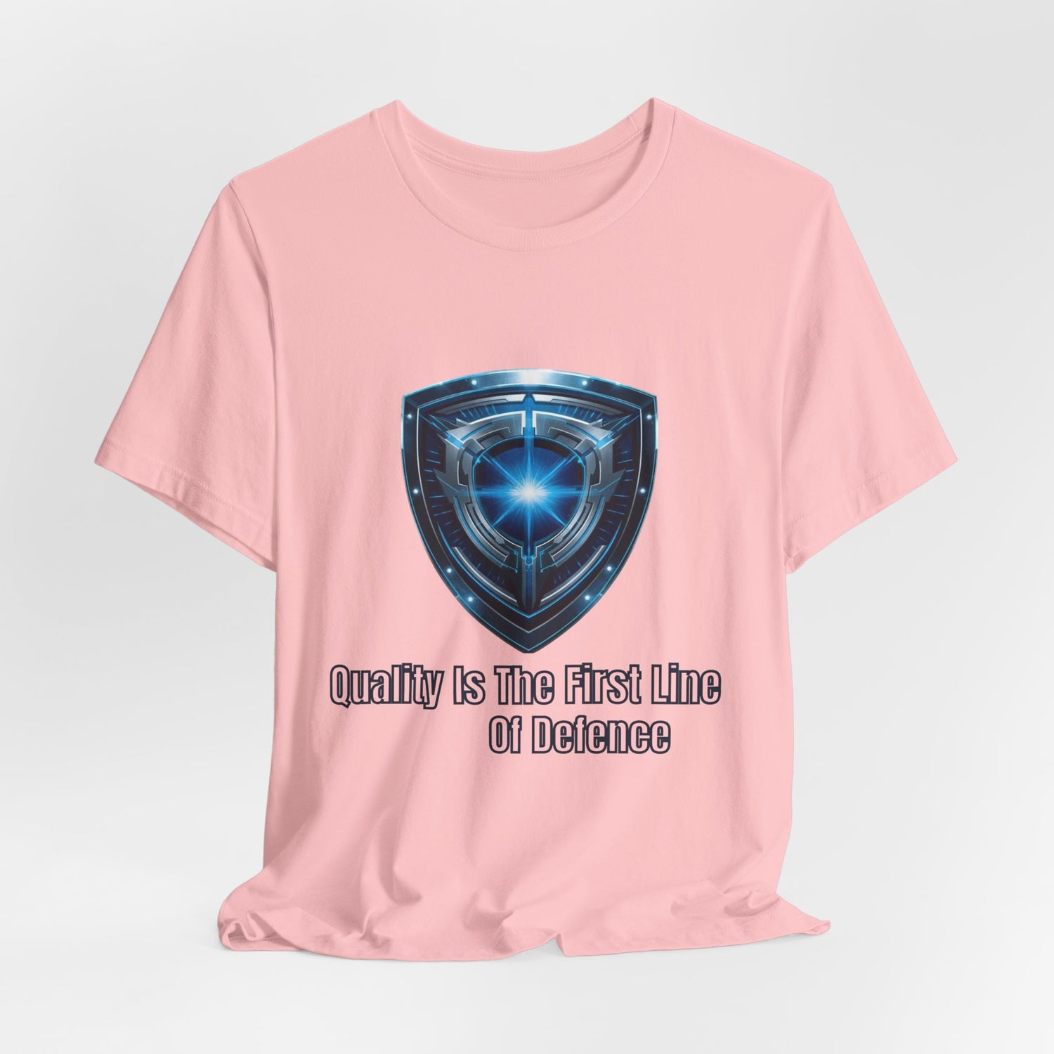 Shield Graphic Tee — "Quality Is The First Line of Defence" Protection T-Shirt