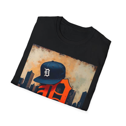 Detroit D Skyline Tee — Vintage D Logo with Cap Graphic