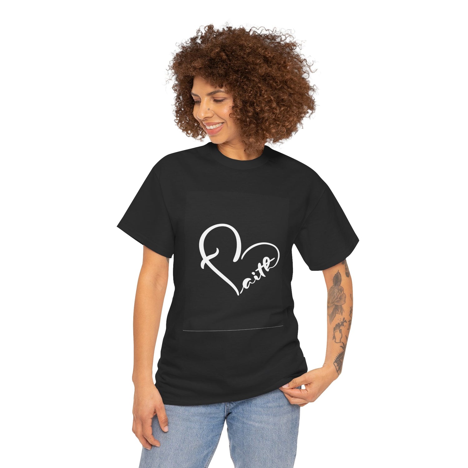 Unisex Heavy Cotton Tee with Love Heart Design