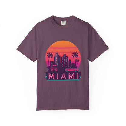 Miami Sunset Unisex T-shirt, Beachwear, Vacation Shirt, Summer Outfit, Travel Gift, Casual Streetwear