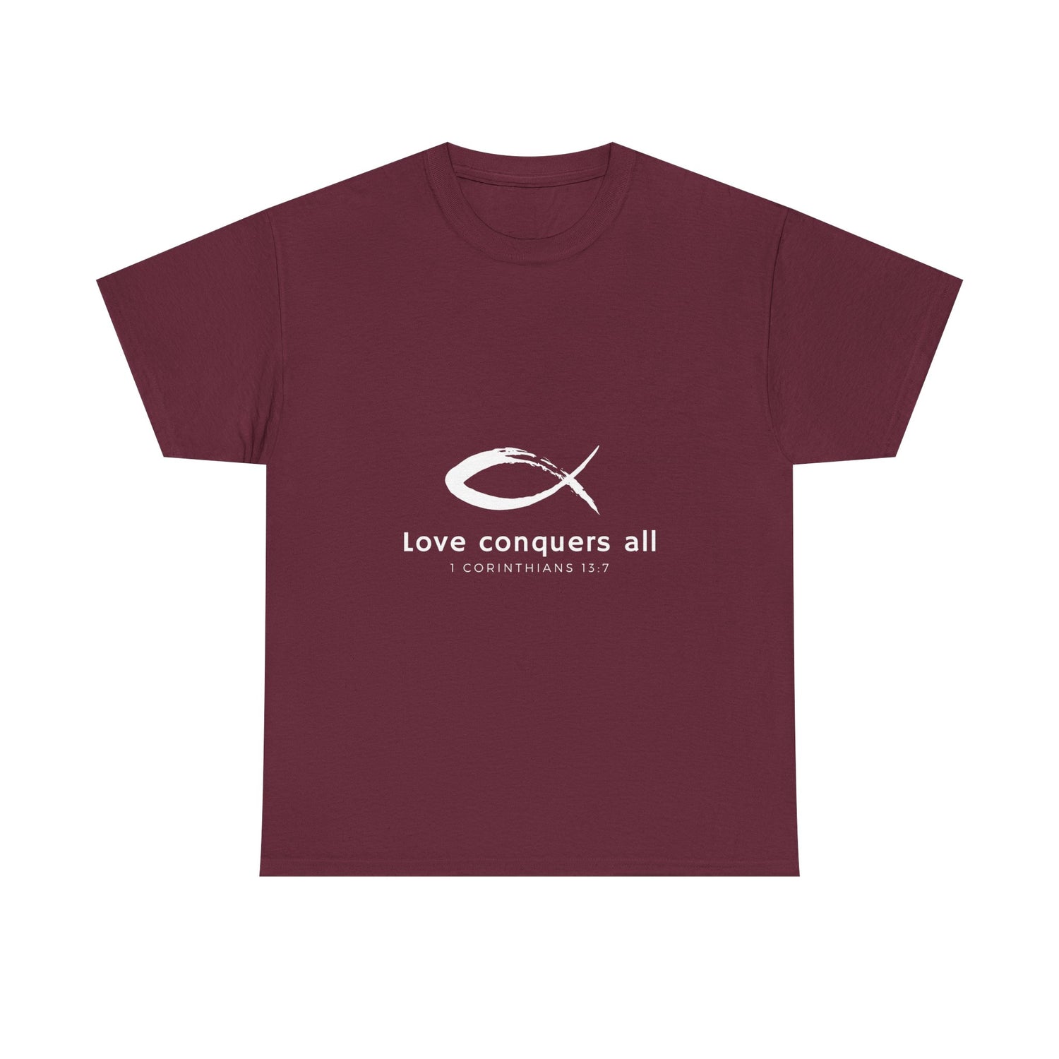Love Conquers All Unisex Heavy Cotton Tee - Inspirational Christian Quote T-Shirt