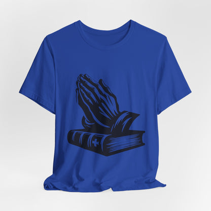 Prayer Hands &amp; Bible T-Shirt — Christian Faith Tee for Church, Prayer, Religious Gifts