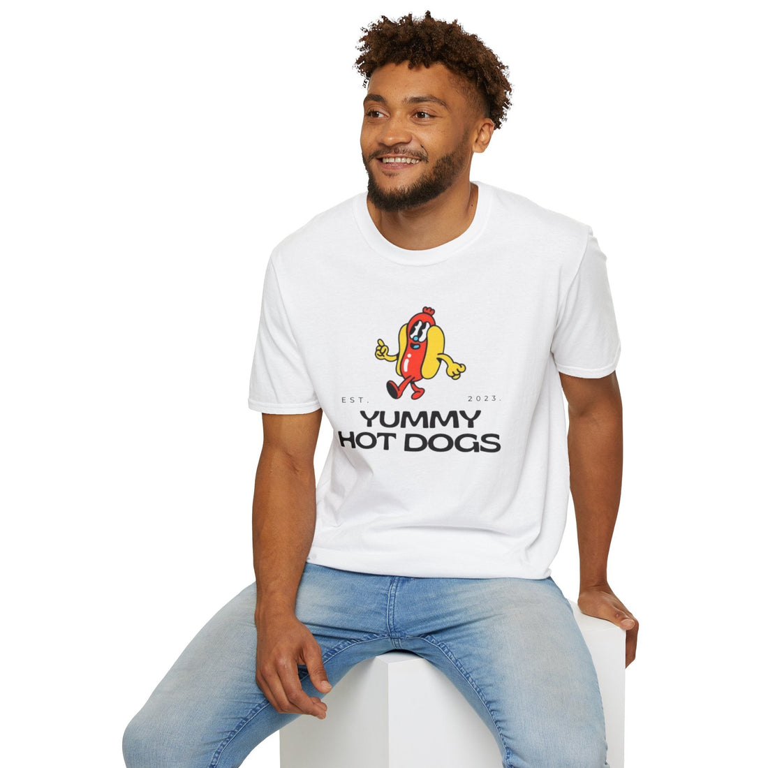 Yummy Hot Dogs Unisex Softstyle T-Shirt – Fun Foodie Graphic Tee for..
