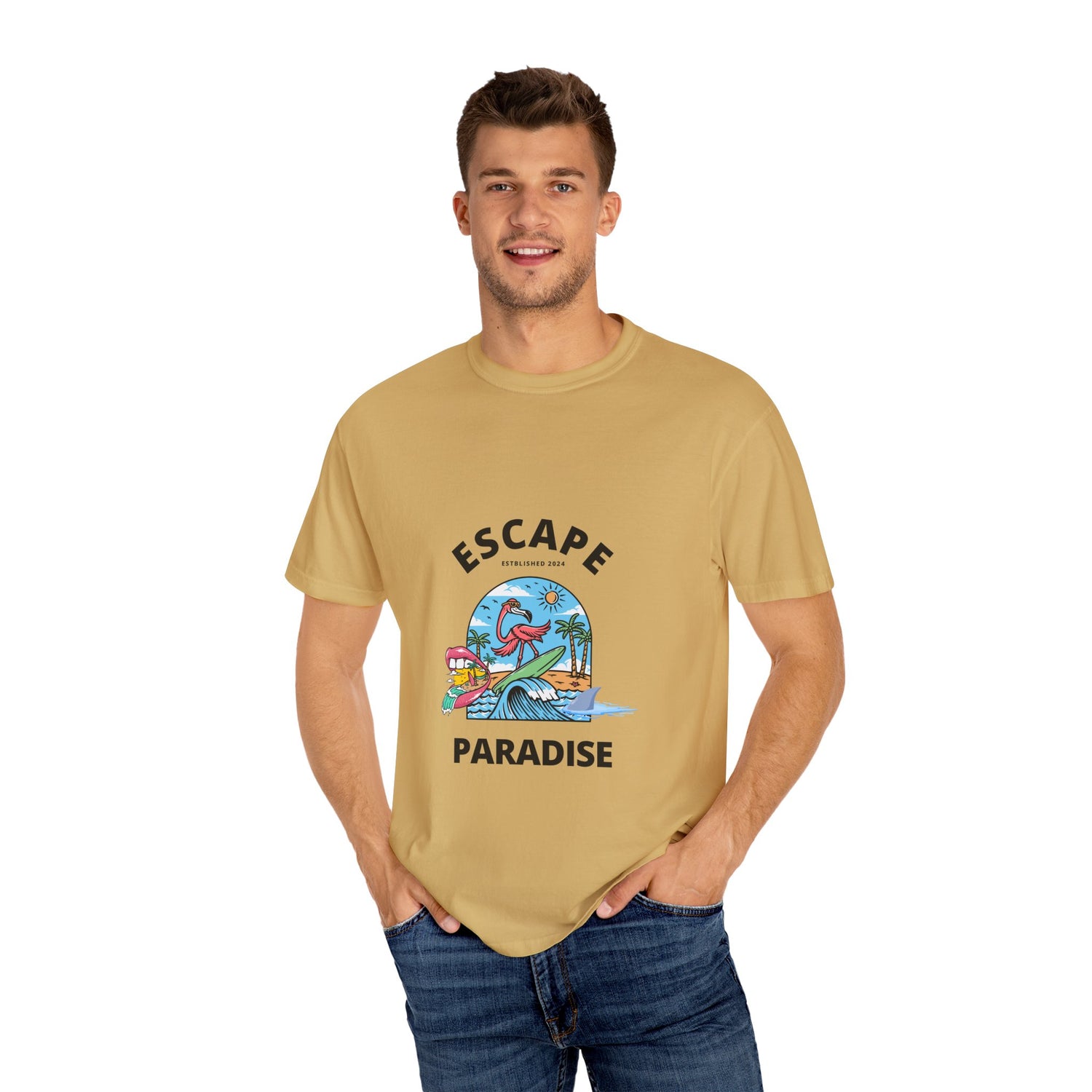 Escape Paradise Unisex Garment-Dyed T-shirt | Tropical Vibes Tee for Beach Lovers