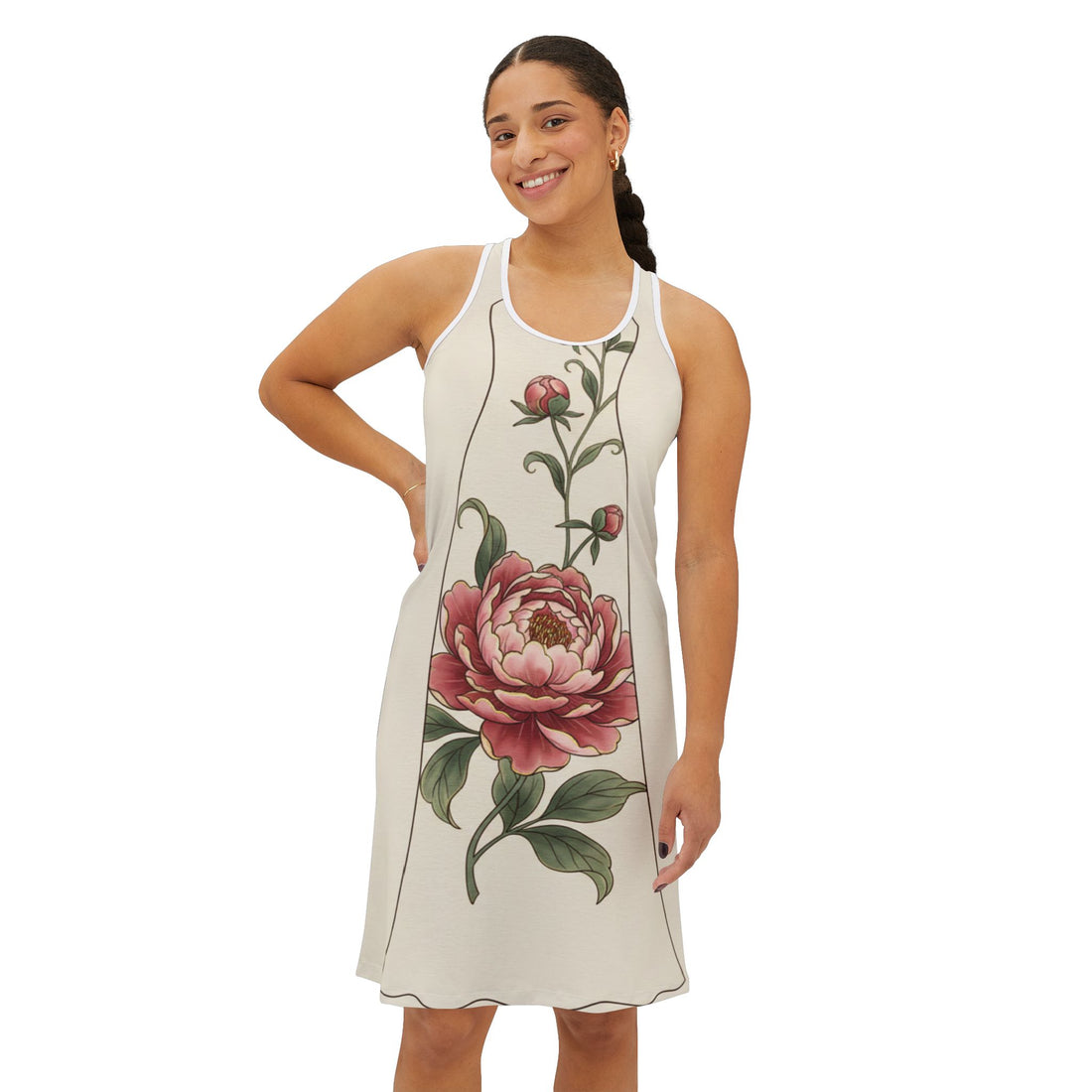 Floral Peony Racerback Dress — Vintage Botanical Print Summer Sundress