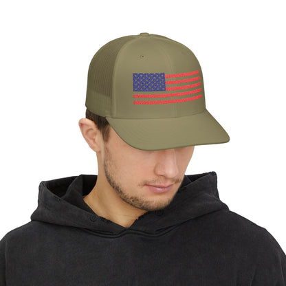 USA Flag Embroidered Snapback Trucker Cap, Perfect Gift for Patriotic Events, Outdoor Adventures, Summer BBQs, Father&