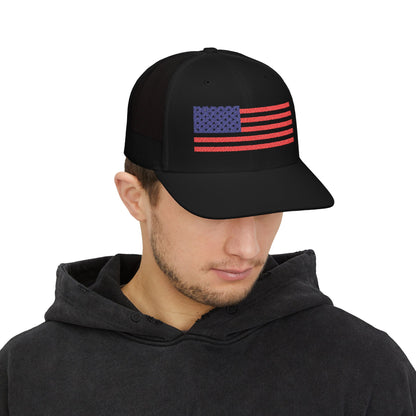 USA Flag Embroidered Snapback Trucker Cap, Perfect Gift for Patriotic Events, Outdoor Adventures, Summer BBQs, Father&