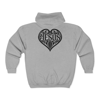 Heart Dagger Zip Hoodie – Gothic Heartline Full-Zip Sweatshirt