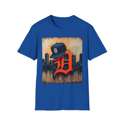 Detroit D Skyline Tee — Vintage D Logo with Cap Graphic