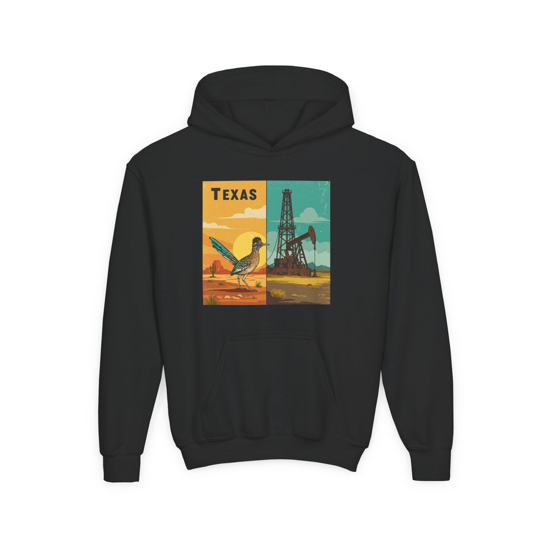 Vintage Texas Youth Hoodie — Roadrunner &amp; Oilfield Sunset Sweatshirt