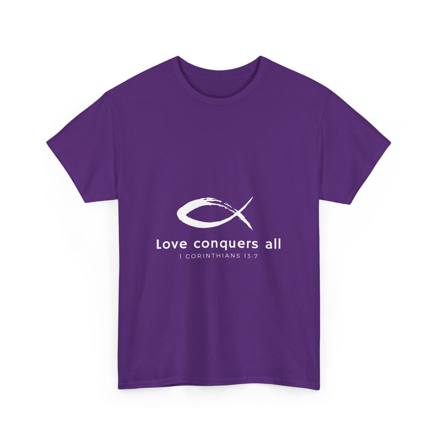 Love Conquers All Unisex Heavy Cotton Tee - Inspirational Christian Quote T-Shirt