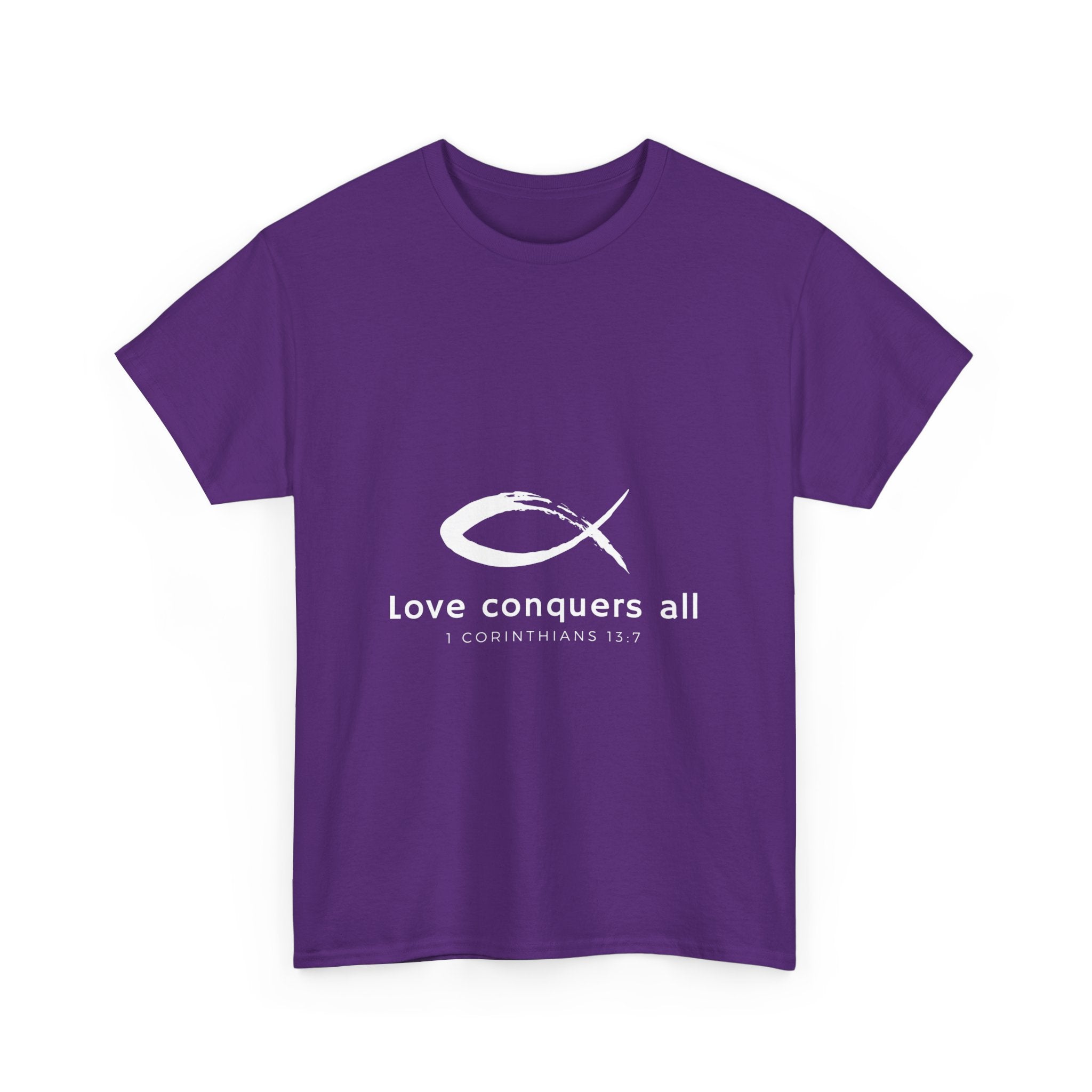 Love Conquers All Unisex Heavy Cotton Tee - Inspirational Christian Quote T-Shirt