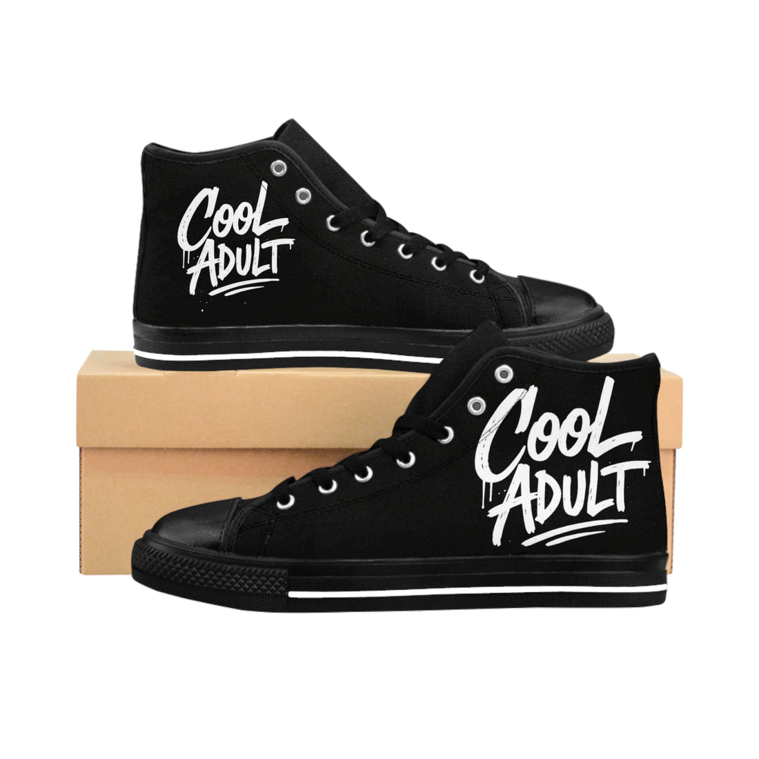 Cool Adult High-Top Sneakers — Graphic Black Canvas Casual Shoes