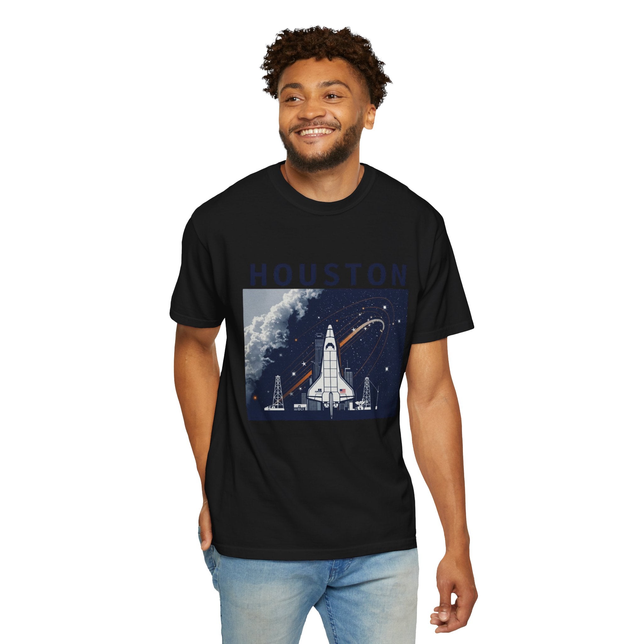 Houston Space Exploration T-shirt - Unisex Garment-Dyed Tee, Astronaut Gift, NASA Fan Apparel, Space Lover&