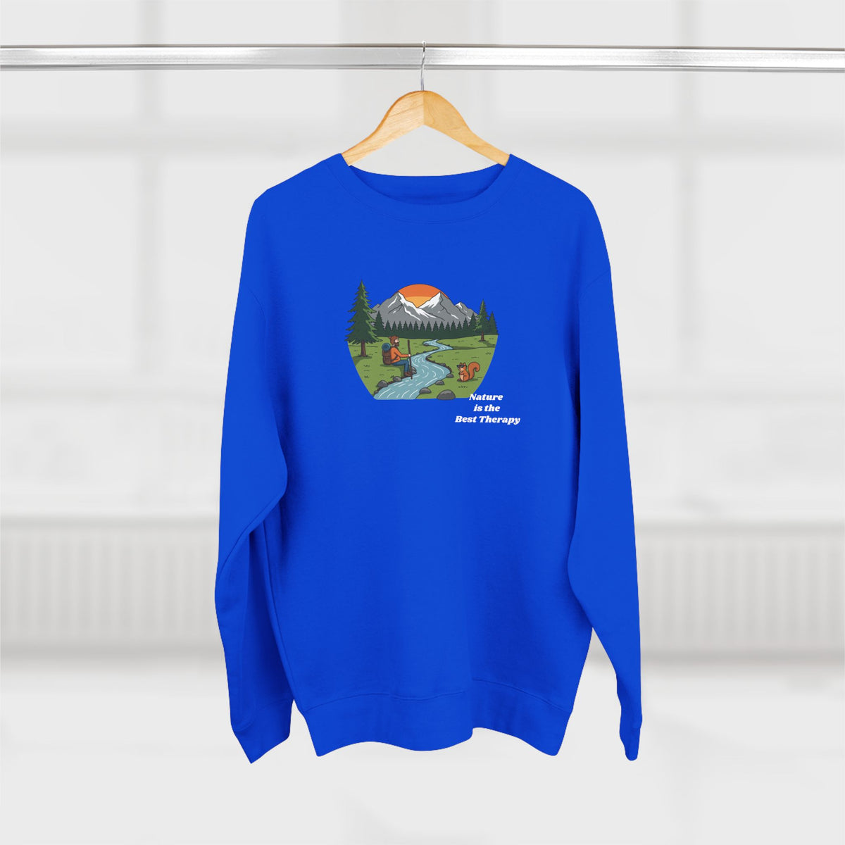 Scenic Mountain River Crewneck — Sunrise Wilderness Sweatshirt