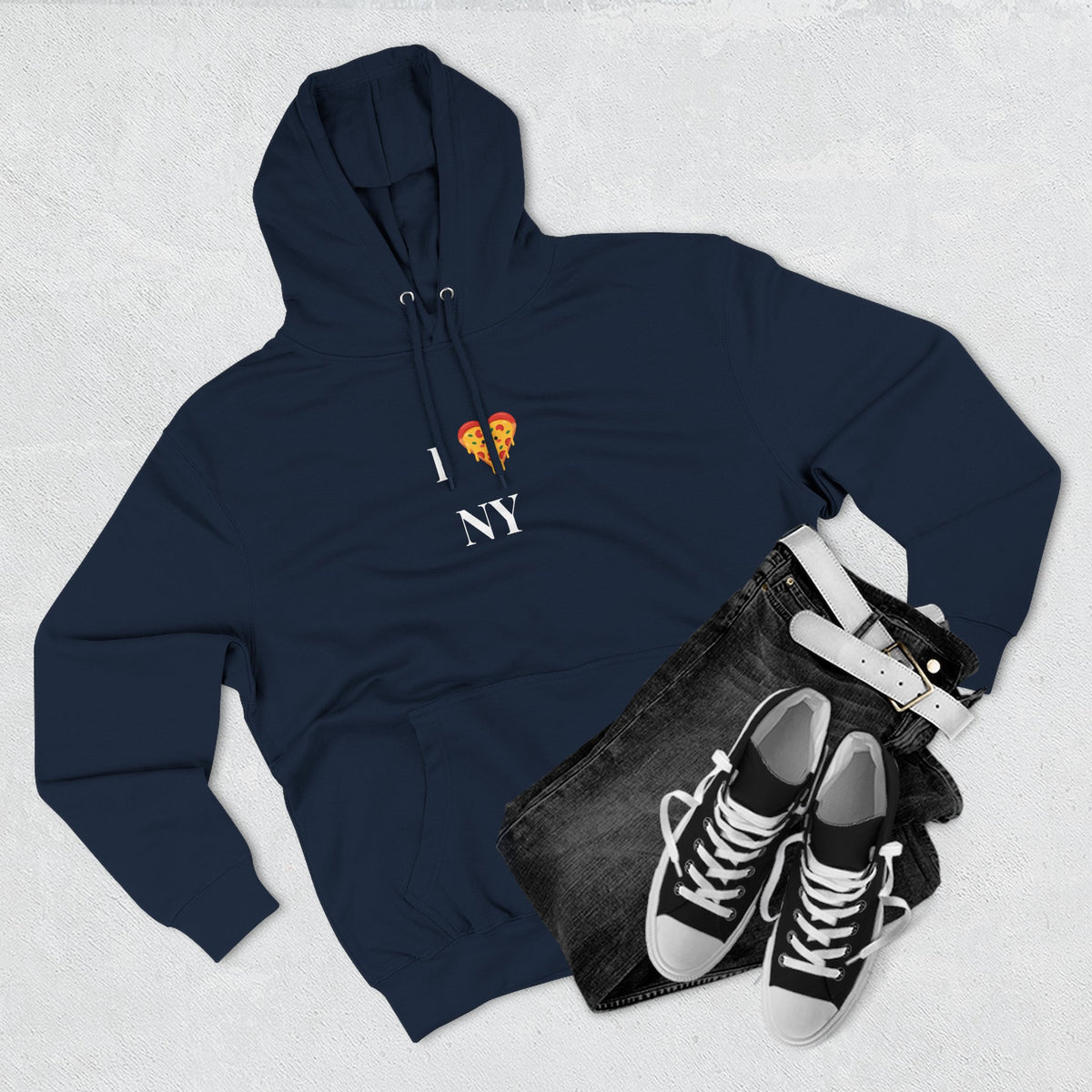 Pizza I  NY Hoodie — Cozy Grey Fleece Pullover