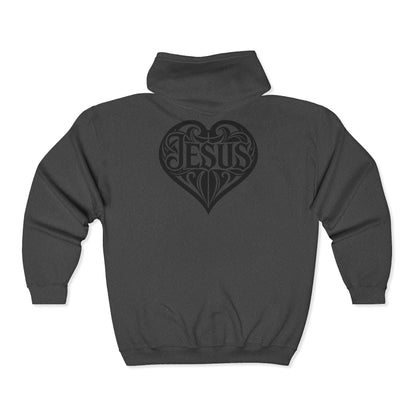 Heart Dagger Zip Hoodie – Gothic Heartline Full-Zip Sweatshirt