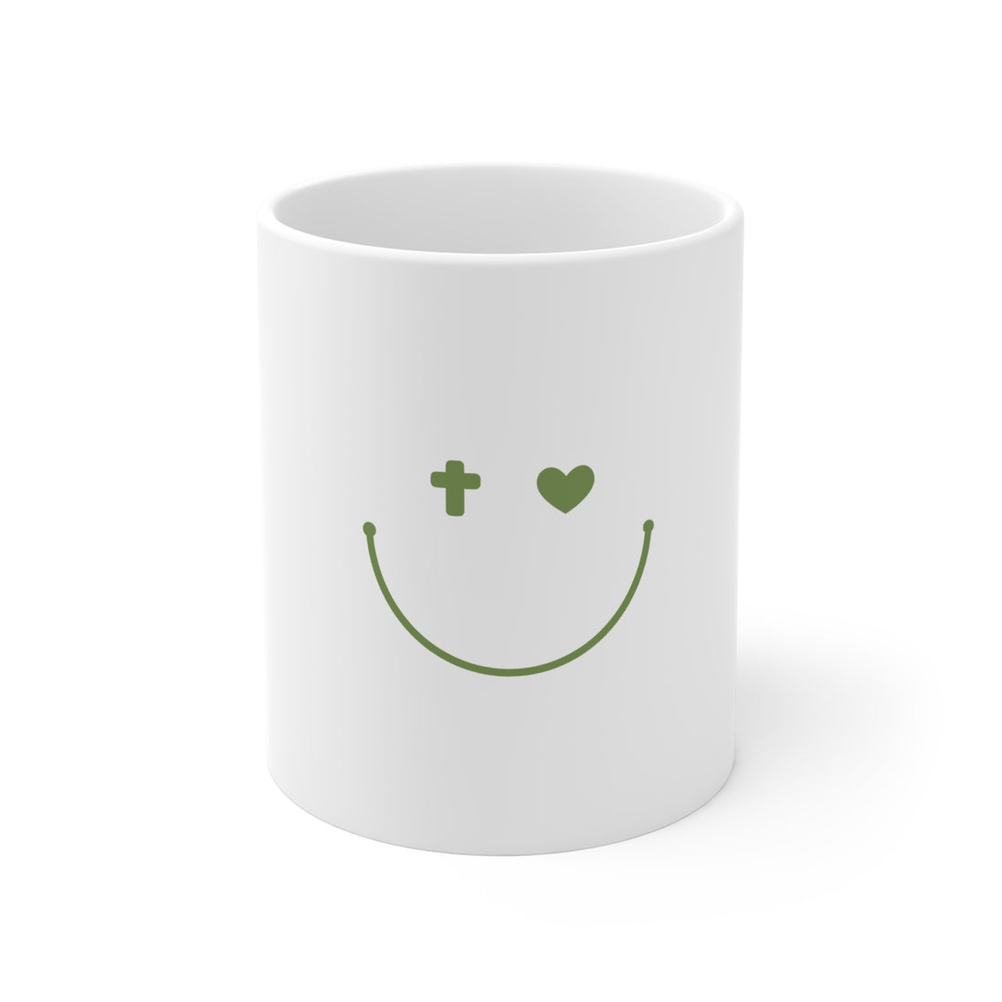 11oz Smile Mug with Heart &amp; Cross Design - Perfect for Positive Vibes and Gift Giving