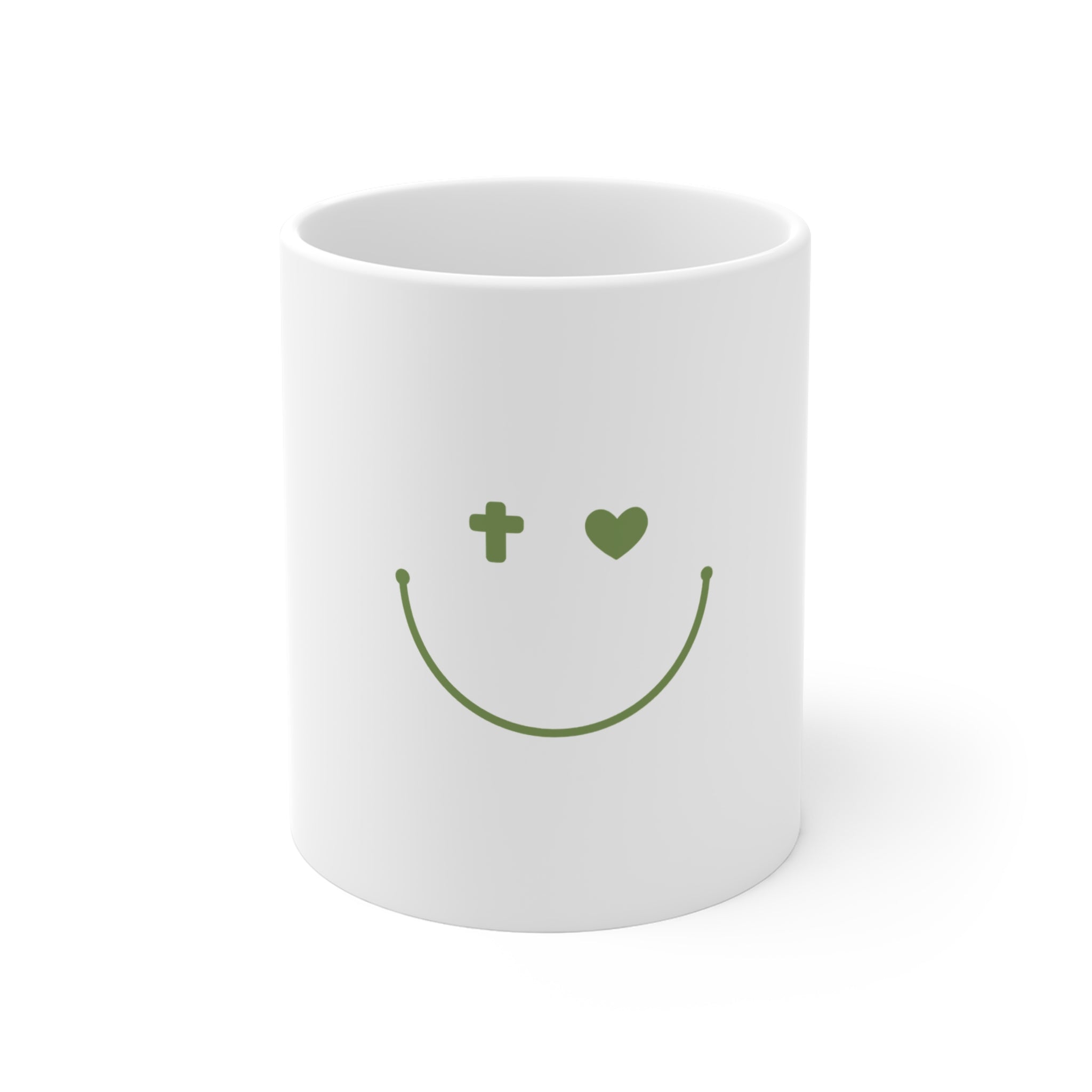 11oz Smile Mug with Heart &amp; Cross Design - Perfect for Positive Vibes and Gift Giving