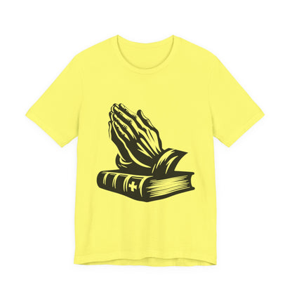 Prayer Hands &amp; Bible T-Shirt — Christian Faith Tee for Church, Prayer, Religious Gifts