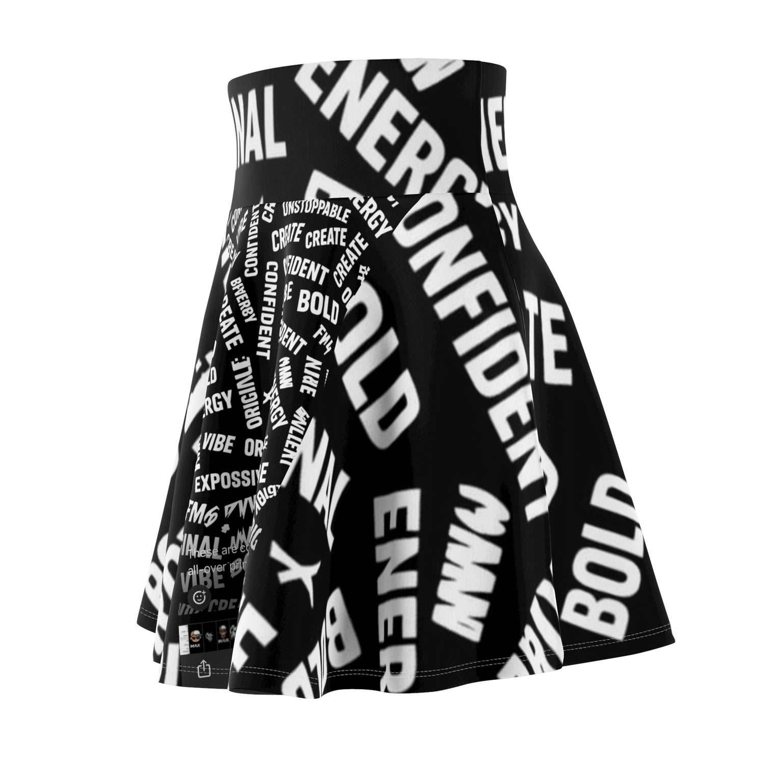 Bold Word Cloud Skater Skirt — Black &amp; White Positive Vibe AOP