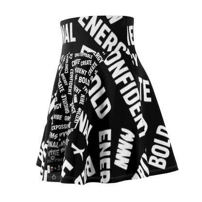 Bold Word Cloud Skater Skirt — Black &amp; White Positive Vibe AOP