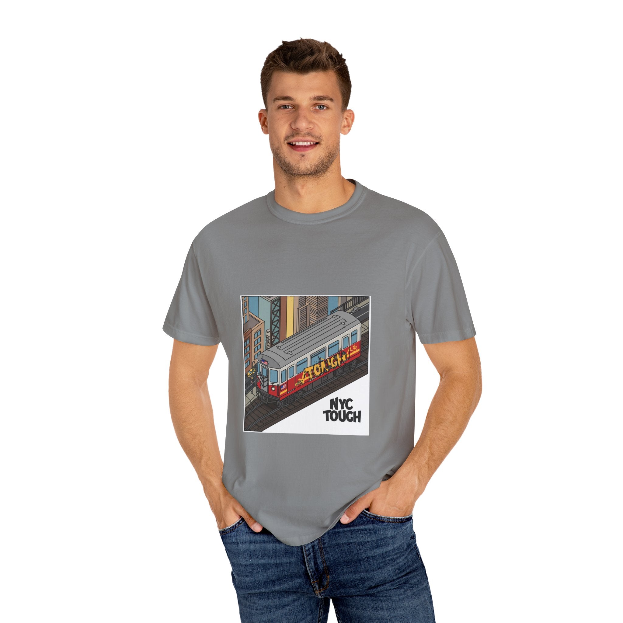 NYC Touch Unisex Garment-Dyed T-Shirt - Cool Light Blue Tee with City Graphics