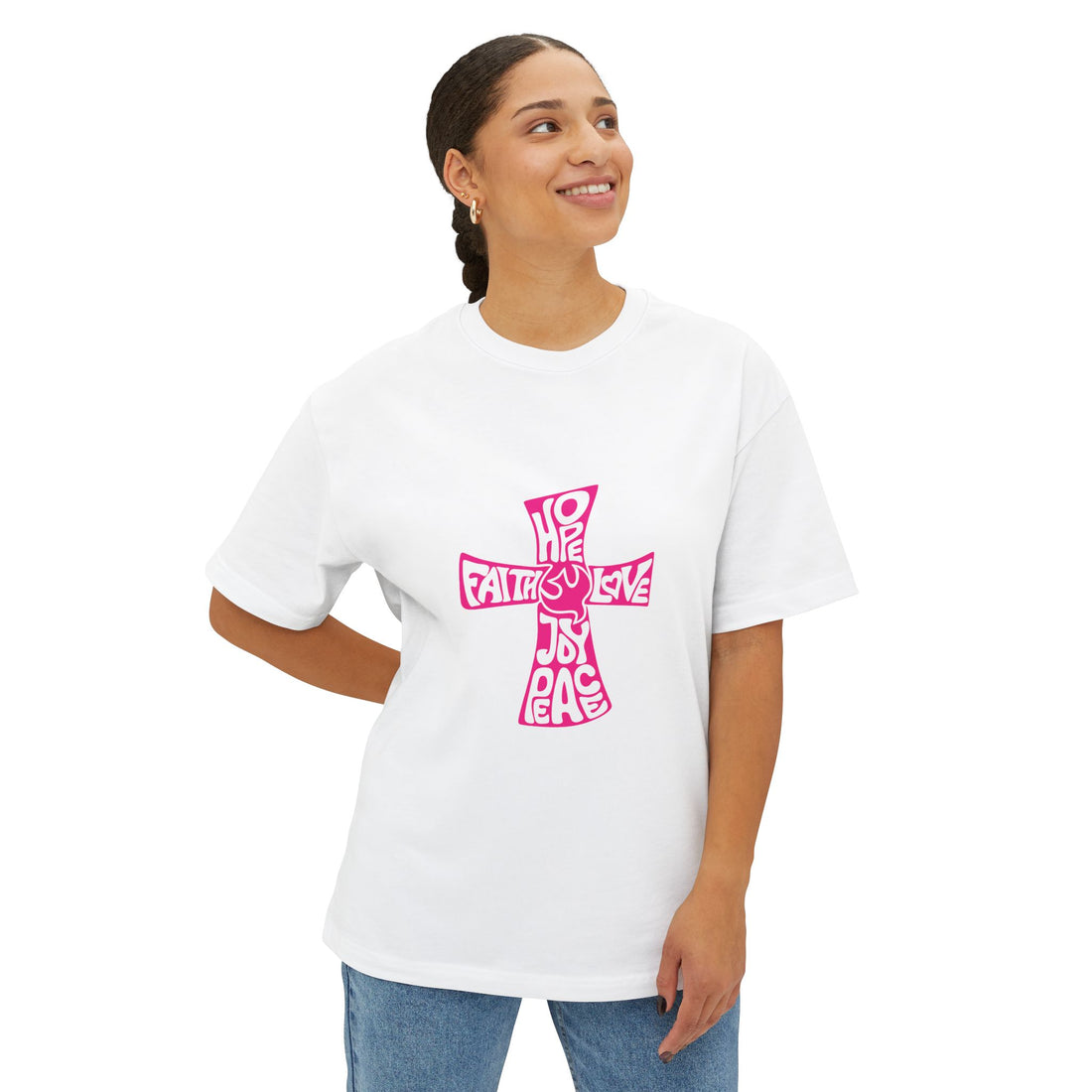Faith &amp; Peace Unisex Oversized Tee - Bold Graphic Cross Design