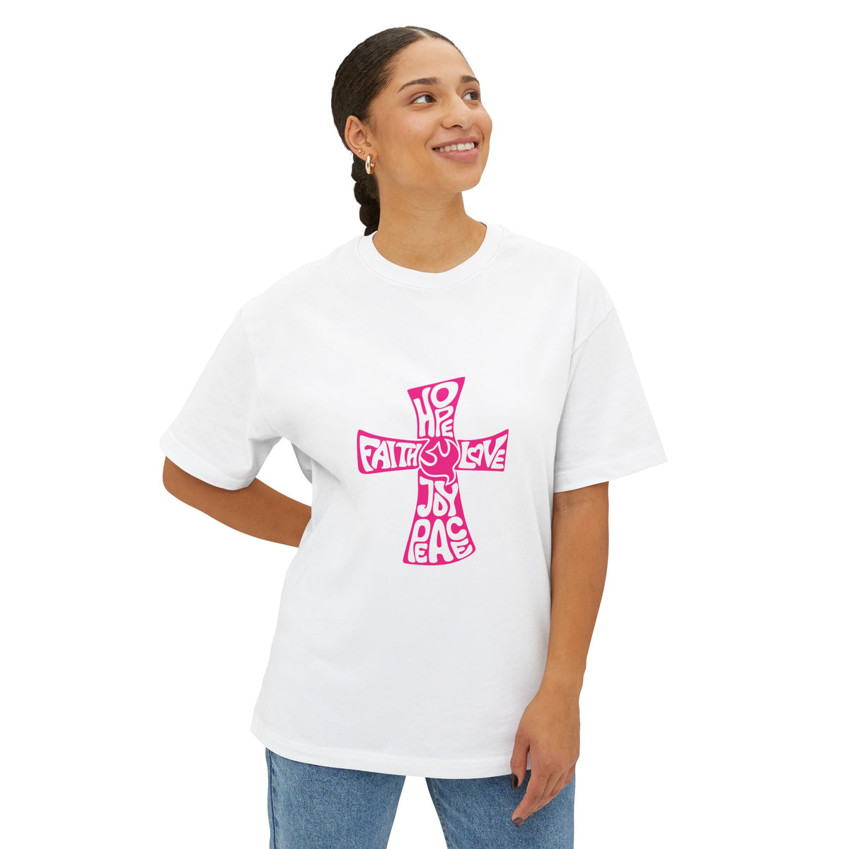 Faith &amp; Peace Unisex Oversized Tee - Bold Graphic Cross Design