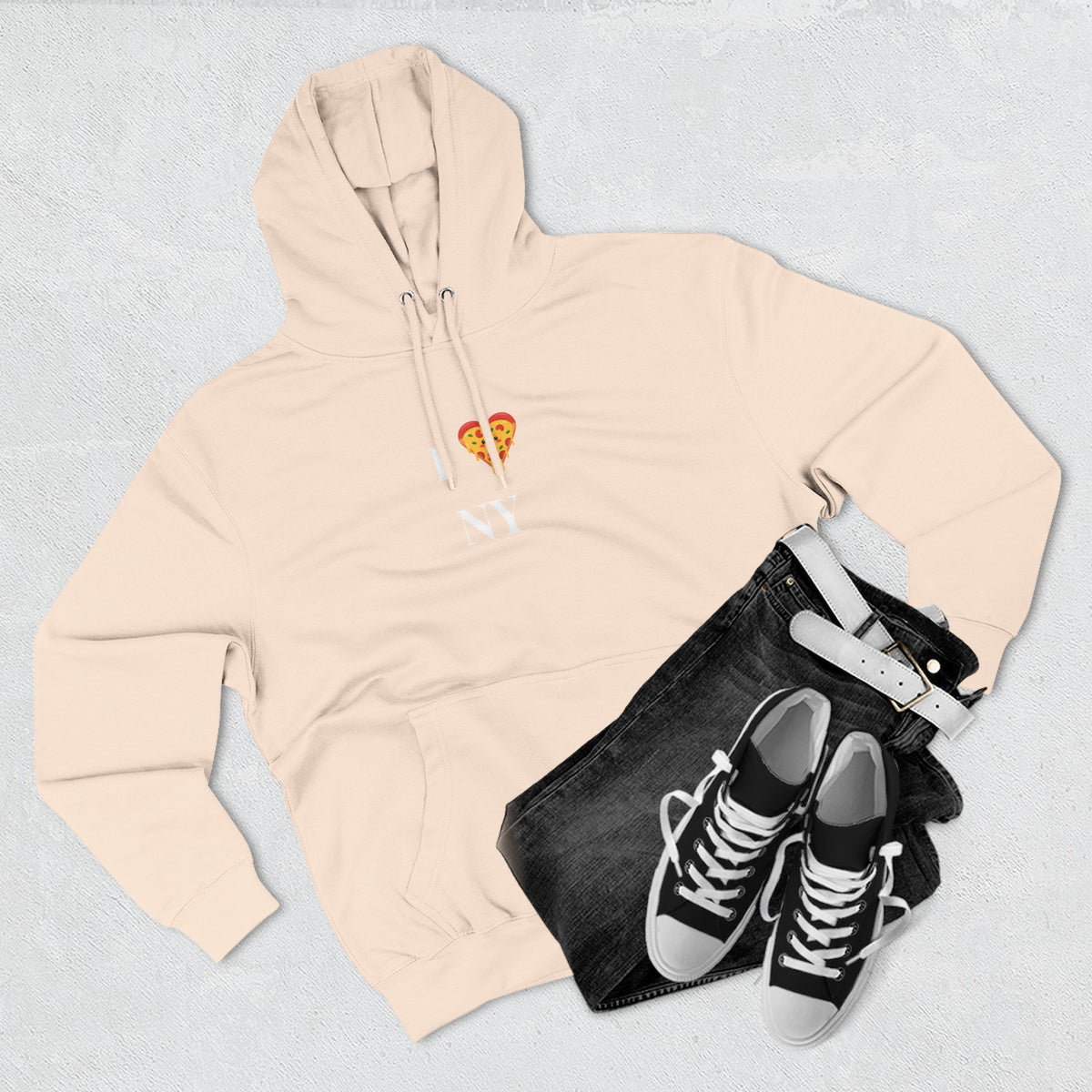 Pizza I  NY Hoodie — Cozy Grey Fleece Pullover