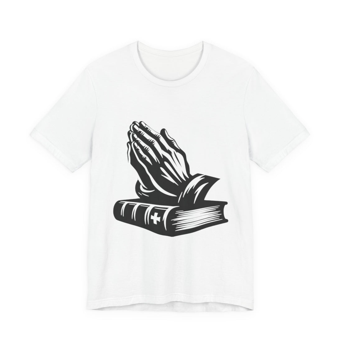 Prayer Hands &amp; Bible T-Shirt — Christian Faith Tee for Church, Prayer, Religious Gifts