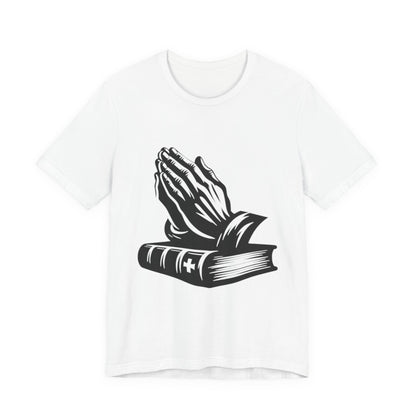 Prayer Hands &amp; Bible T-Shirt — Christian Faith Tee for Church, Prayer, Religious Gifts