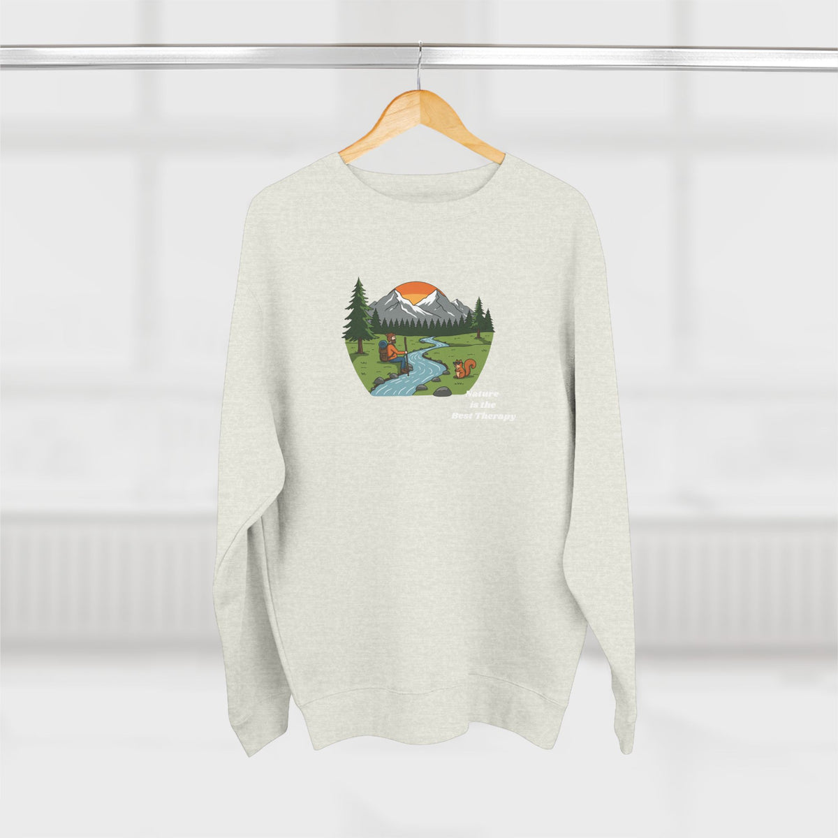 Scenic Mountain River Crewneck — Sunrise Wilderness Sweatshirt