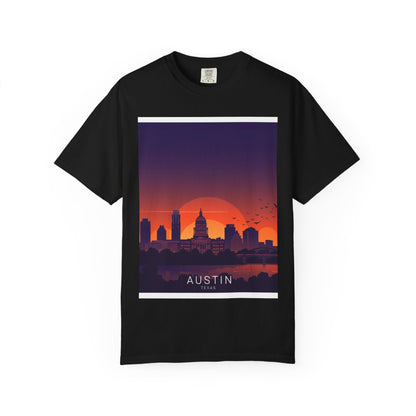 Austin Skyline Sunset T-Shirt — Retro Cityscape Graphic Tee