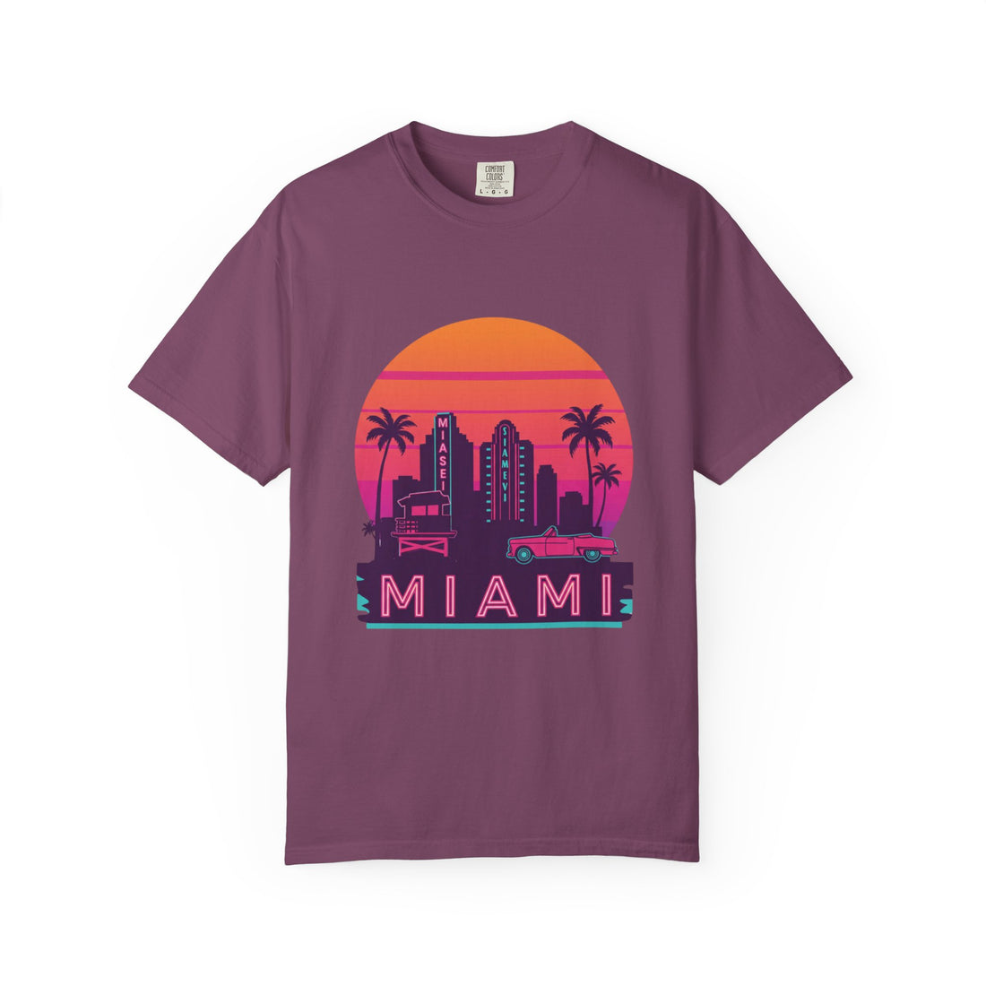Miami Sunset Unisex T-shirt, Beachwear, Vacation Shirt, Summer Outfit, Travel Gift, Casual Streetwear