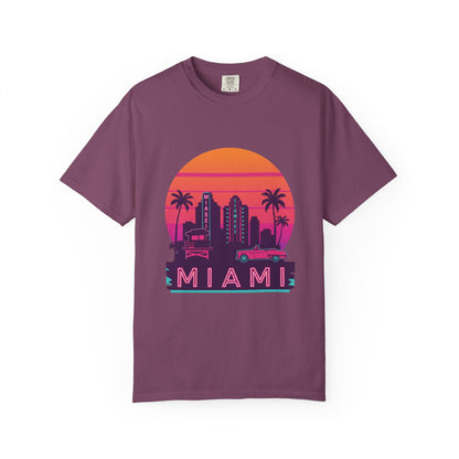 Miami Sunset Unisex T-shirt, Beachwear, Vacation Shirt, Summer Outfit, Travel Gift, Casual Streetwear