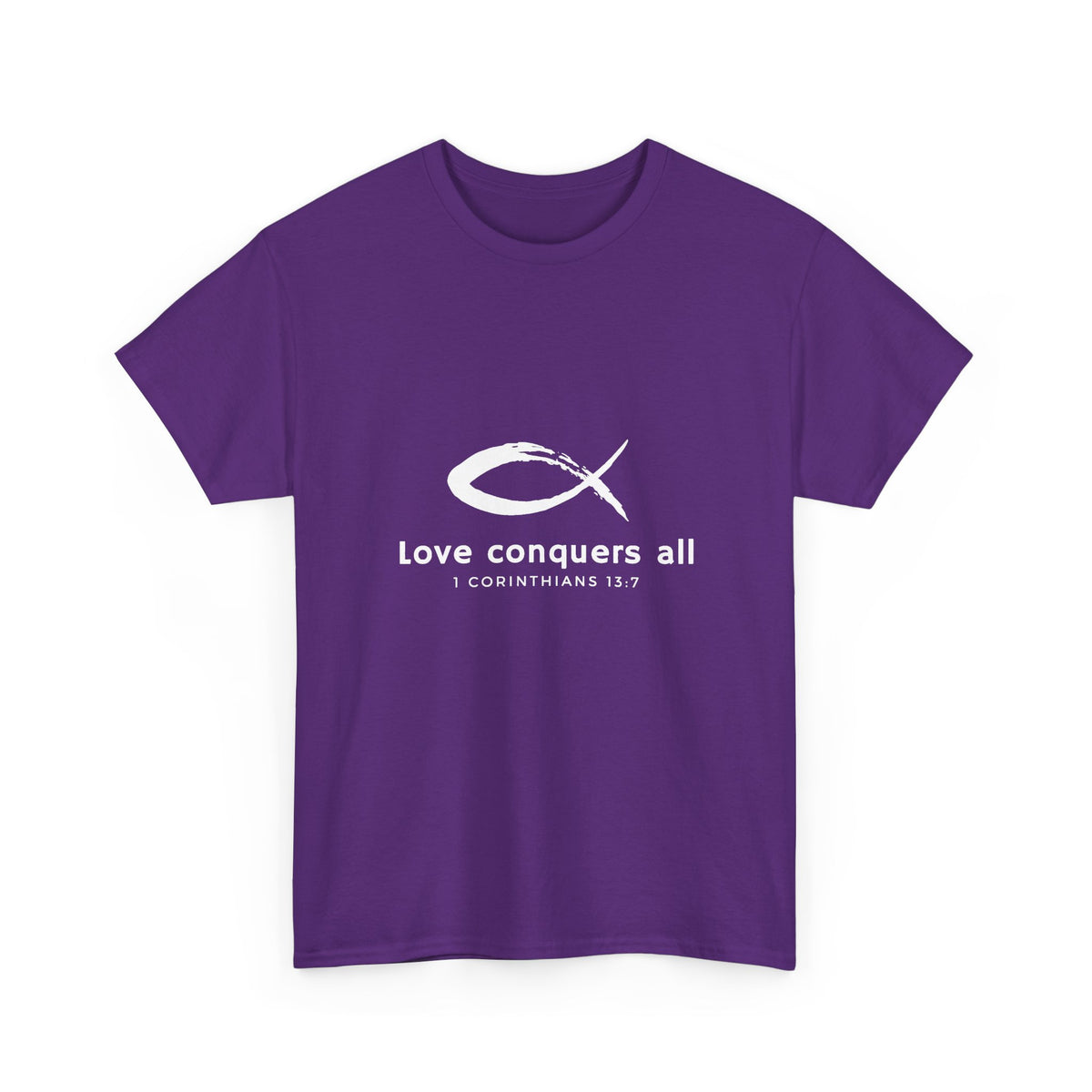 Love Conquers All Unisex Heavy Cotton Tee - Inspirational Christian Quote T-Shirt