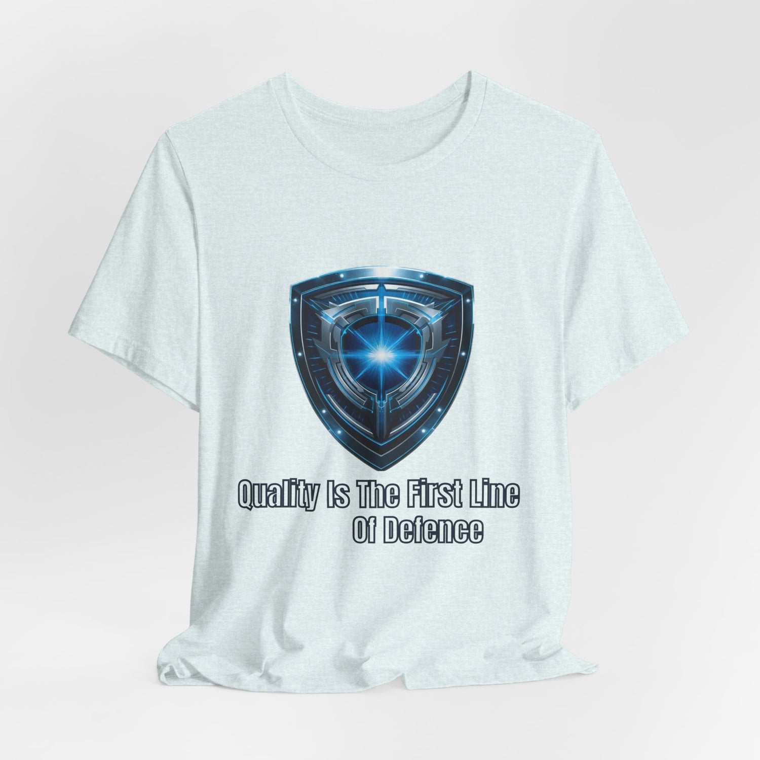 Shield Graphic Tee — "Quality Is The First Line of Defence" Protection T-Shirt