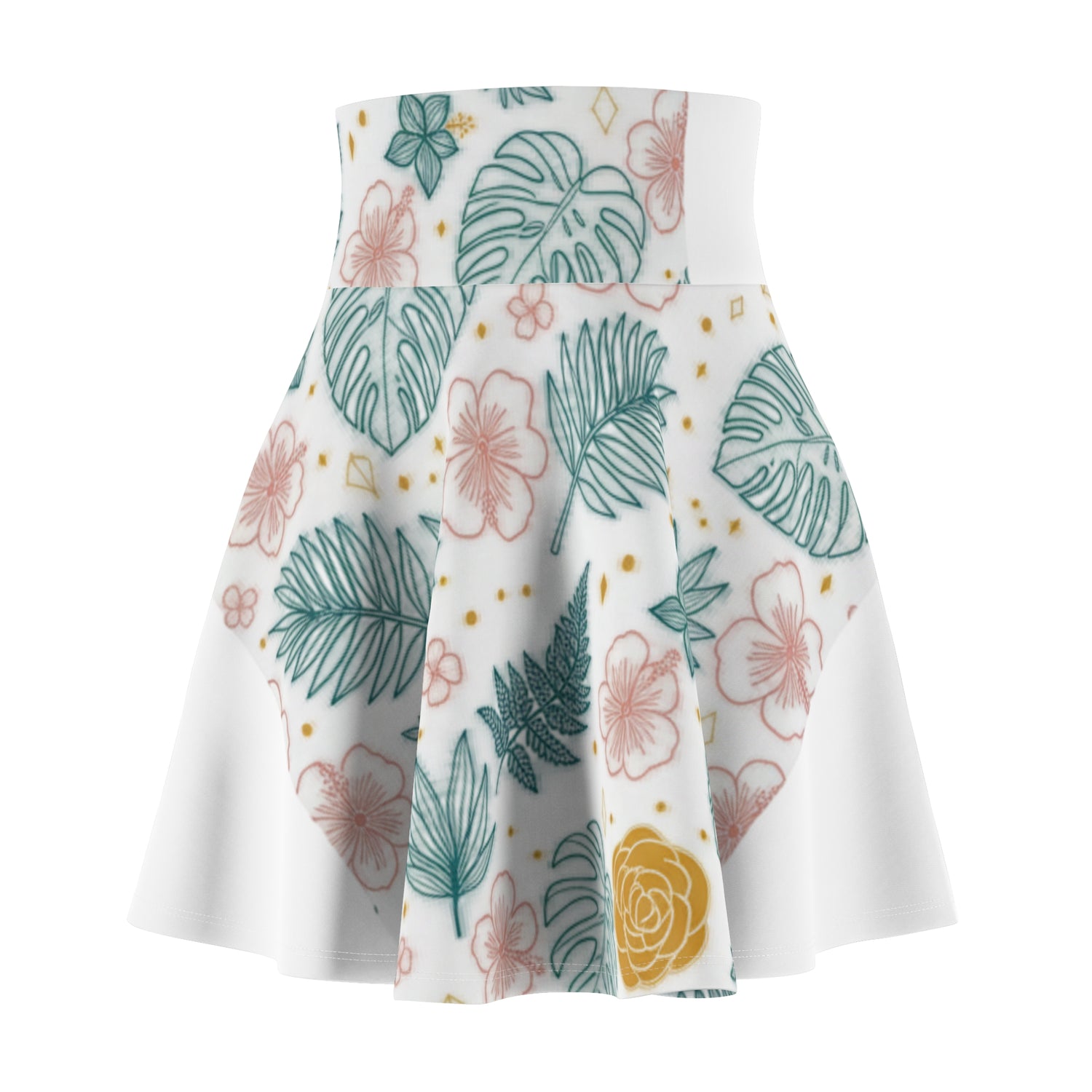 Tropical Floral Skater Skirt — Yellow Botanical Print