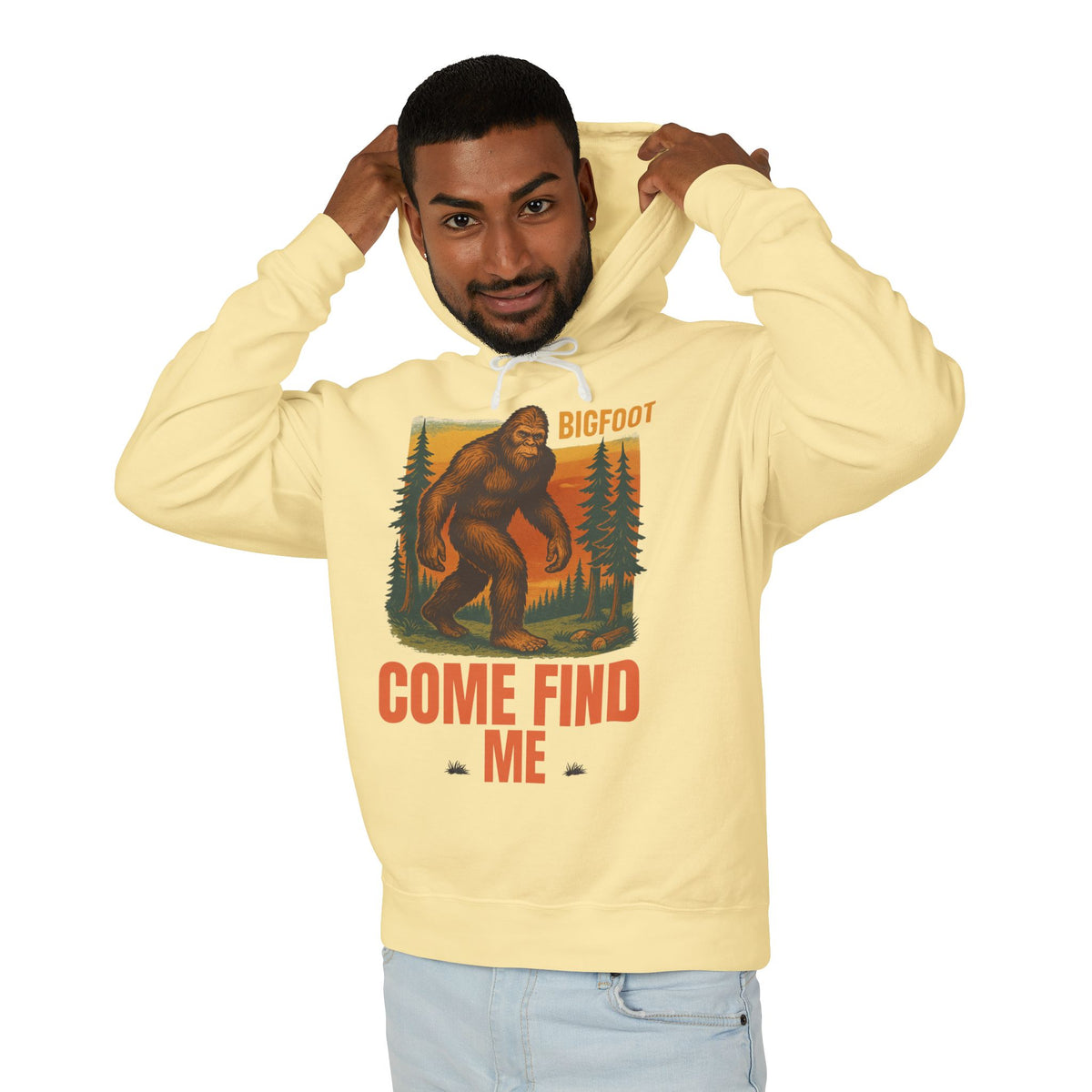 Bigfoot Adventure Lightweight Hoodie, Cozy Sweatshirt for Nature Lovers, Perfect Gift for Outdoor Enthusiasts, Camping, Hiking, Adventure
