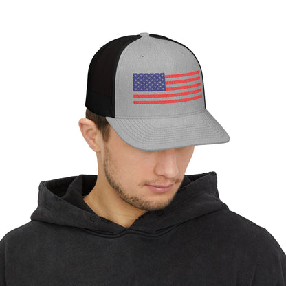 USA Flag Embroidered Snapback Trucker Cap, Perfect Gift for Patriotic Events, Outdoor Adventures, Summer BBQs, Father&