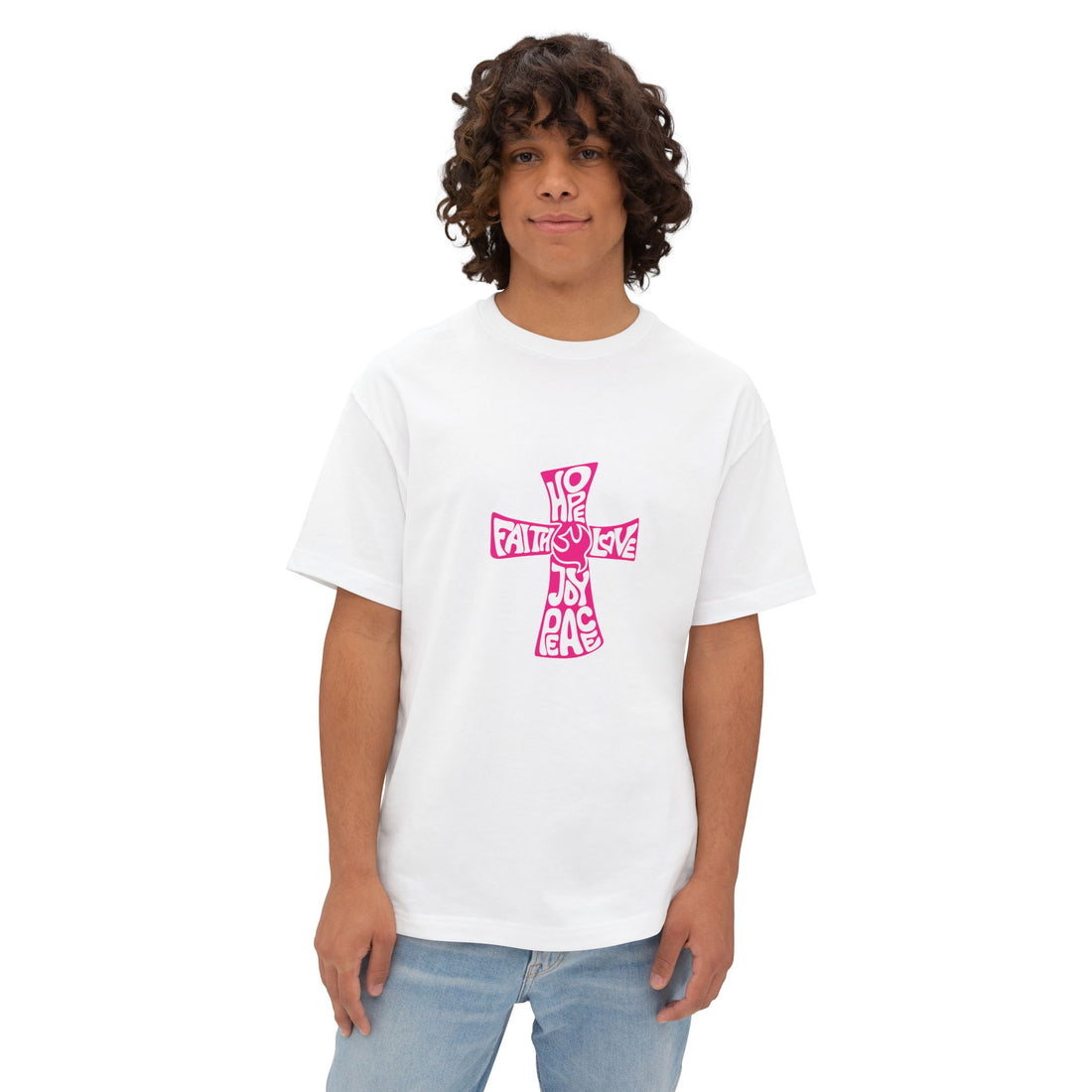 Faith &amp; Peace Unisex Oversized Tee - Bold Graphic Cross Design
