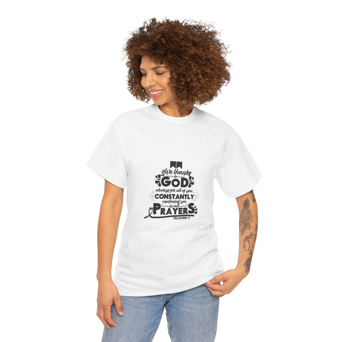 Inspirational Unisex Heavy Cotton Tee – ‘Give Thanks to God’ Prayer Shirt